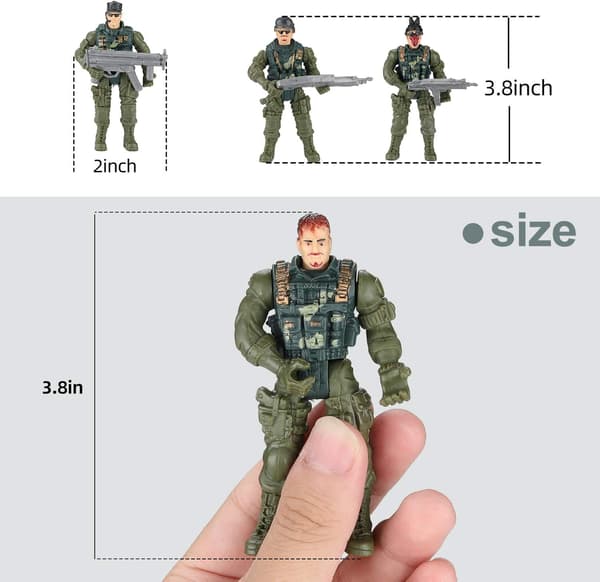 8 Military Figures 9cm Plastic Box with 36 Pieces Weapon Accessories Military Toy Set
