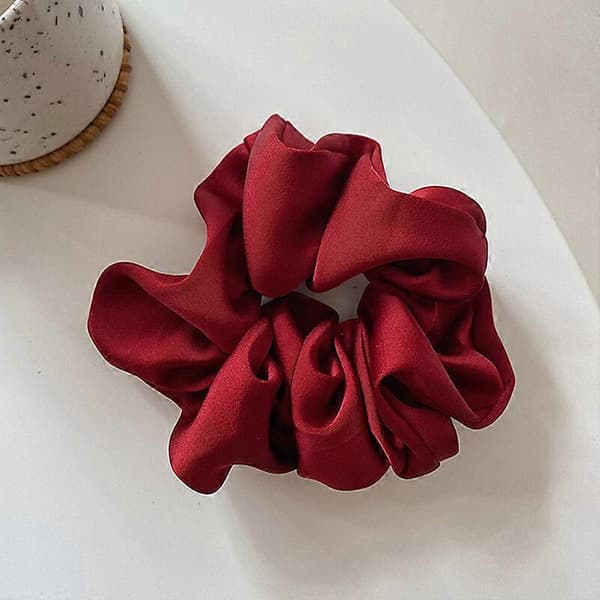 2 st Stora Satin Hår Scrunchies Elastisk Hårband Rep Enfärgad Hårring Hästsvans wine red