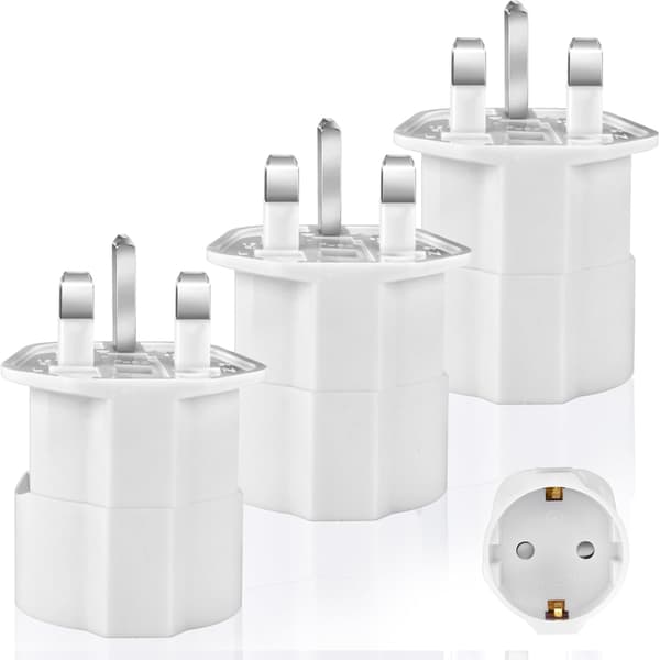 3-pack -adapter, reseadapter från Frankrike till Storbritannien, typ G-adapter, -adapter till Frankrike