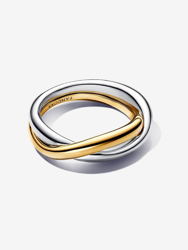 Pandora - Tvåfärgad ring med sammanflätade band - Sterlingsilver, 14k guldplätering Circumference: 54mm
