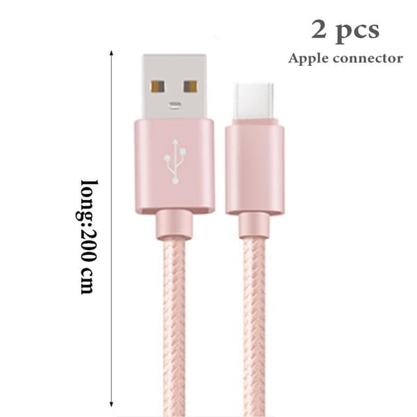 2-pack 2 m USB-C-laddare för Samsung S10, S10E, S10 Plus Rosa