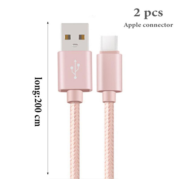 2-pak 2m USB-C oplader til Samsung S10, S10E, S10 Plus Rosa