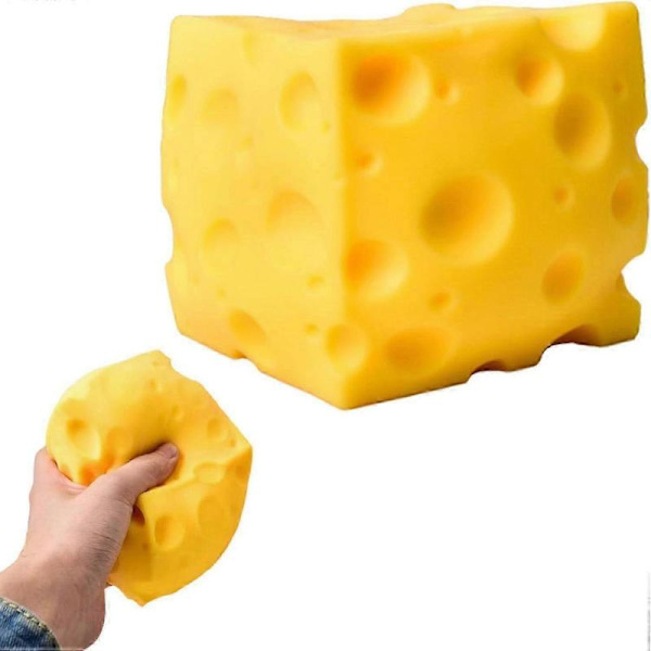Easy Sqweezy Super Cheesy, Kjempe Myk Osteblokk, Jumbo Klemmeoster, Gul Rebound Myk Ost for Stresslindring - Sensorisk / Fidget N 12cm