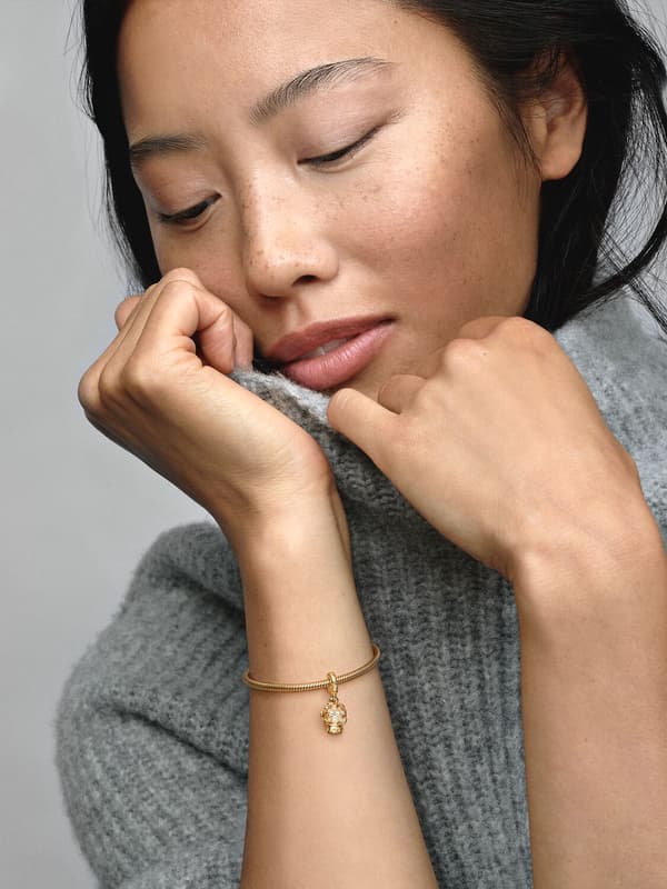 Pandora - Hjerte Snefnug Snekugle Charm - 14k Guldbelægning