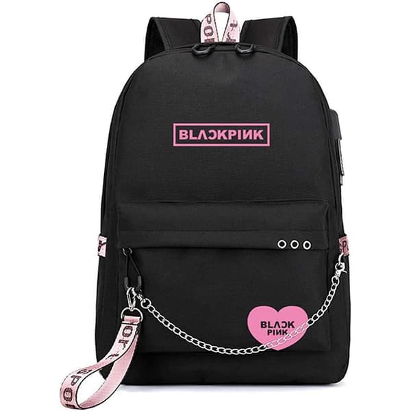 Blackpink Ryggsäck, USB-laddningsbar Ryggsäck, Skolryggsäck för Studenter