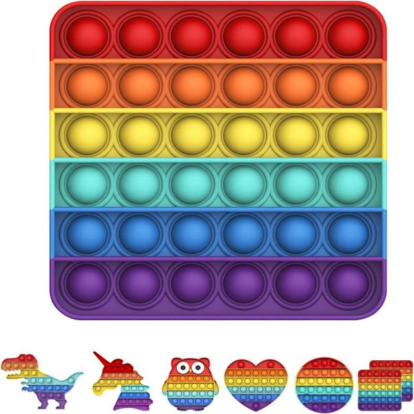 Push and Pop Bubble Sensorisk Fidget Legetøj, Silikone Sensorisk Fidget Legetøj til Børn og Voksne, Angstlindring (Regnbuefirkant)