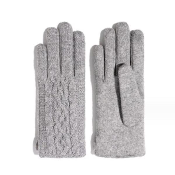 Women's Grey Cashmere Gloves with Thin Lining and Cable Design