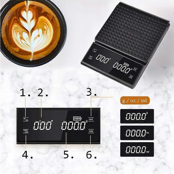 Praktisk och vacker touchknapp Lätt att rengöra LED-display Digital matvåg Espressoskala