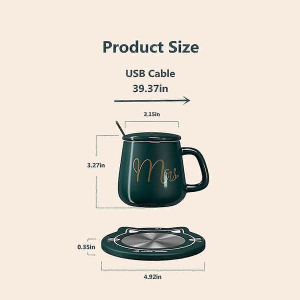Smart kaffevarmere, kontor-kaffekoppvarmer, kompatibel med te, melk, grønn