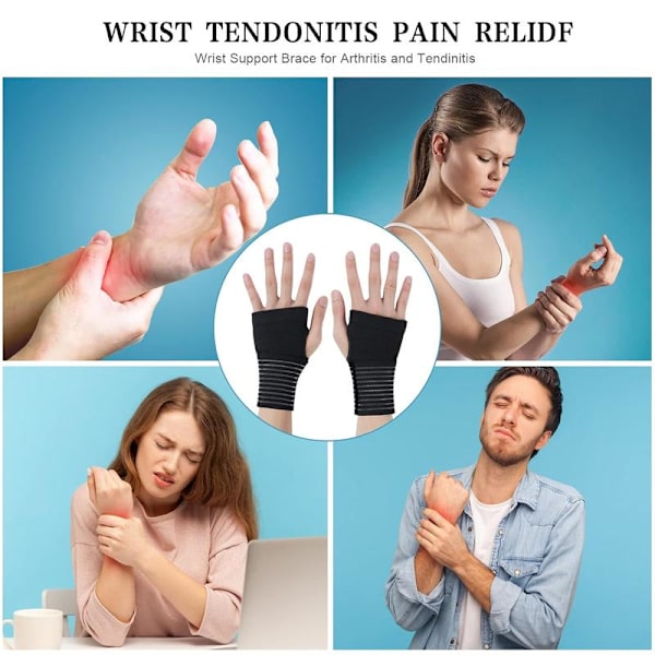 Elastiskt handledsstöd, 2-pack handledsskydd med rem, justerbart handledsstöd lindrar handledssmärta och tendinit (15 cm)