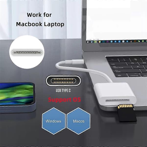 Praktisk och vacker UC-155-SD001 USB 2.0 USB-C till Standard SD SDXC SDHC-kortläsaradapter för MacBook bärbar dator surfplatta telefon