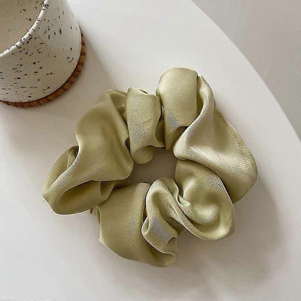 2 st Stora Satin Hår Scrunchies Elastisk Hårband Rep Enfärgad Hårring Hästsvans light green
