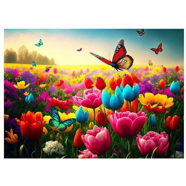 Puslespill 1000 brikker - Blomster og sommerfugler