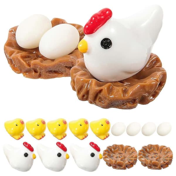 1 sett mini påske kylling egg ornament hage mikrolandskap dekor tilbehør