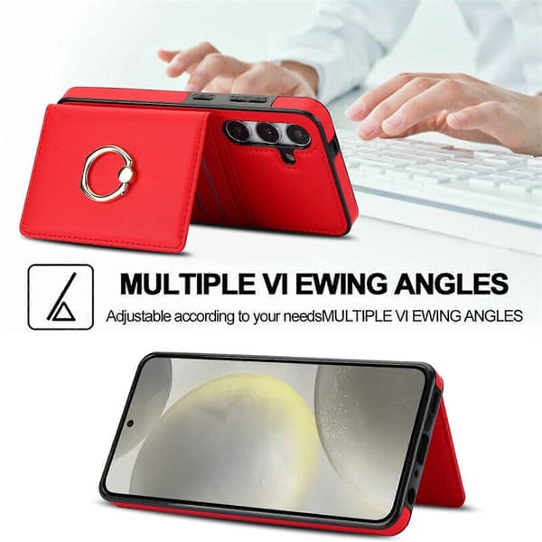 Samsung Galaxy S24 Case with Card Holder, Military-Grade Drop Protection, Durable Shockproof Case - Brown Red