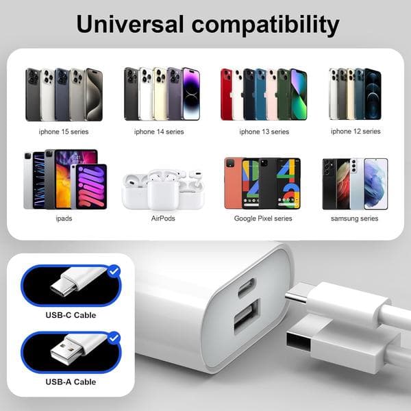 USB-C-laturi, 20 W:n kaksois-USB-C-portit, virtalähde