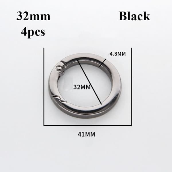 4 stk. Fjeder O-Ring Spænder Karabinhage SORT 32MM Sort 32mm Sort Black 32mm