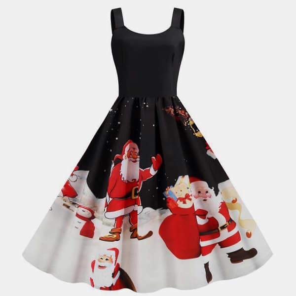 Vintage julekjole med sving, elegant lang kjole, ermeløs cocktailkjole til jul, bursdag og nyttår Black S