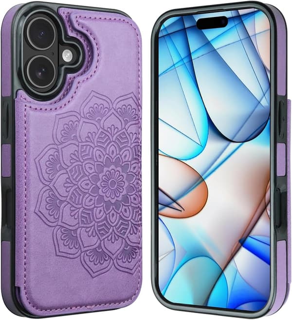 til iPhone 17 Pro Max Cover med Kortholder, Blomst Magnetiske Knapper Beskyttende Pung Etui til Kvinder til iPhone 17 Pro Max, purple iPhone 17 Pro Max