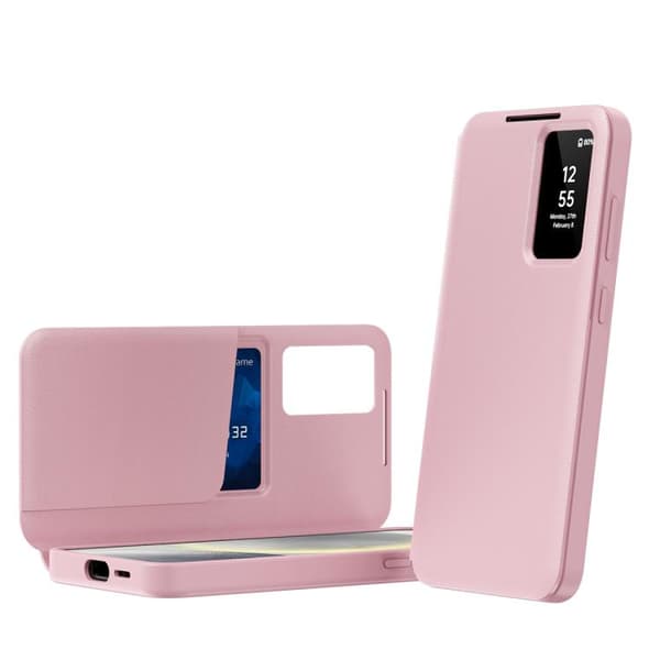 Etui til Samsung Galaxy S26, Smart Vindue med Kortindsats (Rosa)