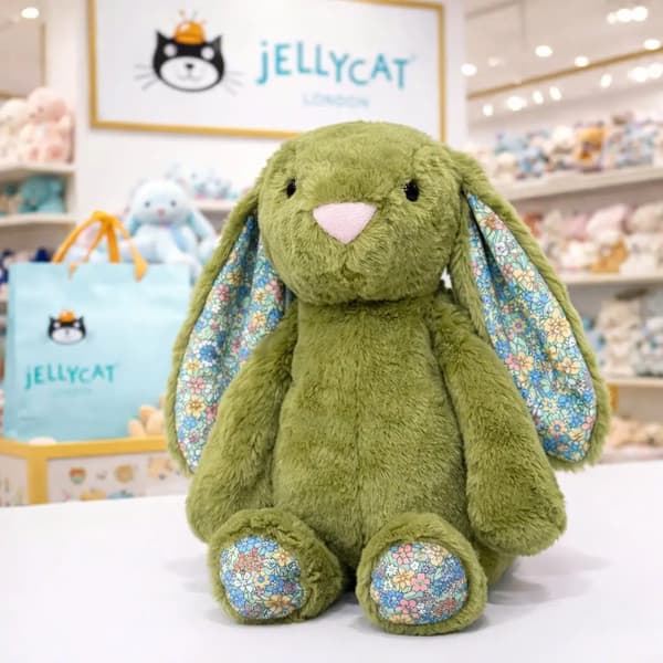 Jellycat Grønn Blomstret Kanin Flat Leke, middels størrelse, 36cm
