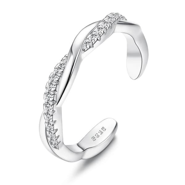 925 Silver Tåring Justerbar 14K Guldpläterad Blomma CZ Orm Twist Opal Band