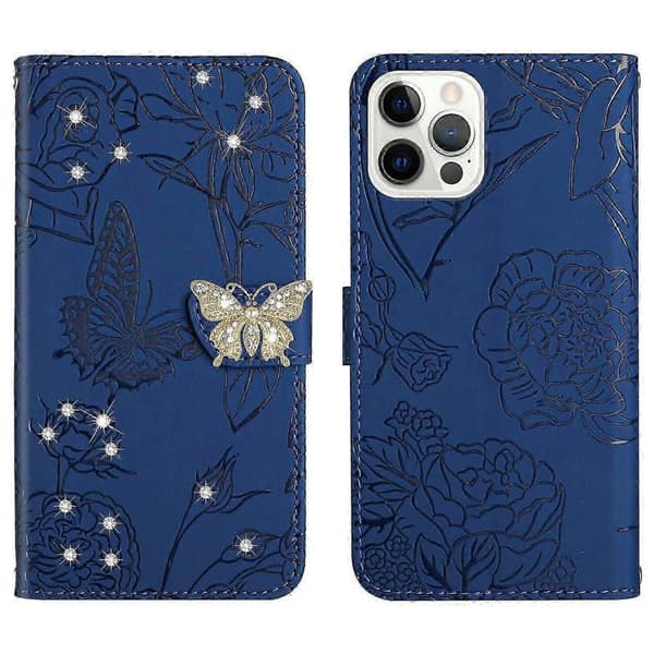 Etui til iPhone 13 PRO MAX Lommebok Sommerfugldeksel Justerbar Hals... Blue