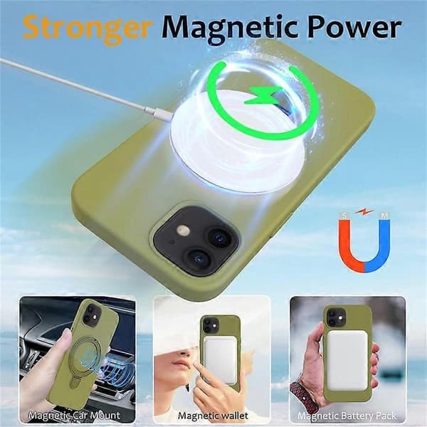 Kompatibelt magnetisk deksel til iPhone 11 med ringstativ PC + silikon, fallsikkert telefondeksel Green