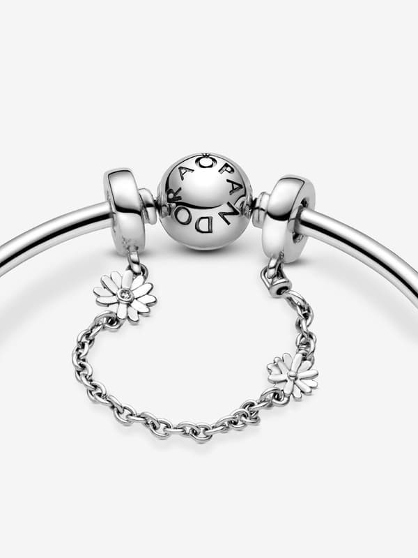 Pandora - Daisy Flower Safety Chain Charm - Sterling Silver