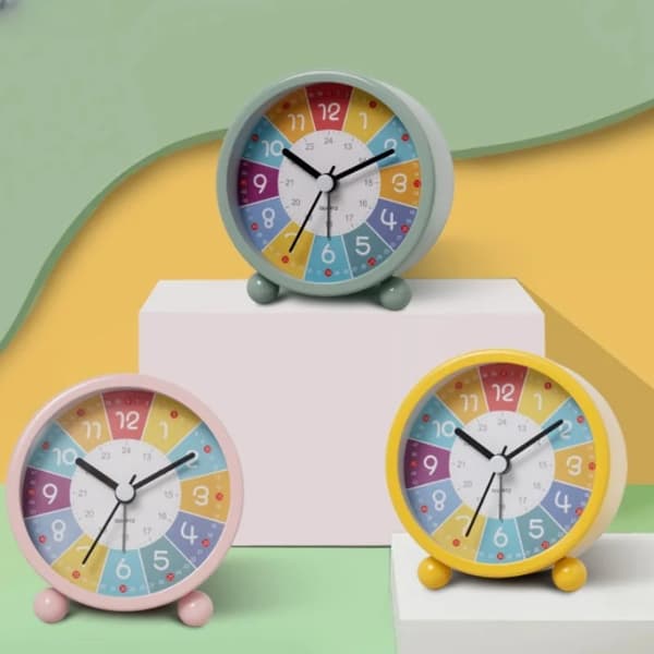 Kids Educational Alarm Clock Desk Silent Small Clock With Night Light, Style: Yellow