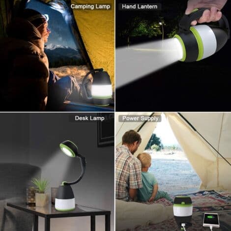 3-in-1 Rechargeable Camping Lantern, Table Lamp, Flashlight, Tent Flashlight, Deformable Work Light with 2000mAh Battery, LED