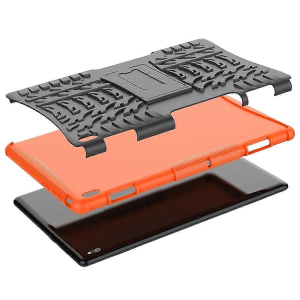 För Lenovo Tab E10 Däcktextur Stötsäkert TPU+PC Skyddsfodral med Hållare För Lenovo Tab E10 Orange