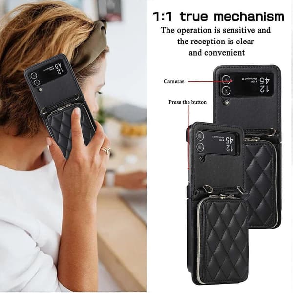 Glidelås Lommebok Skinnveske Til Samsung Galaxy Z Flip4 Black