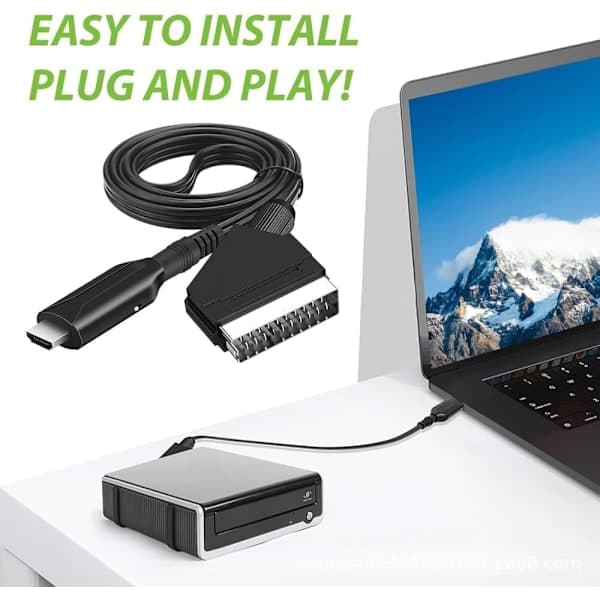 SCART to HDMI Converter with USB Power Cable - 1080P HDMI Output, Compatible with HDTV, STB, VHS, Xbox, PS3