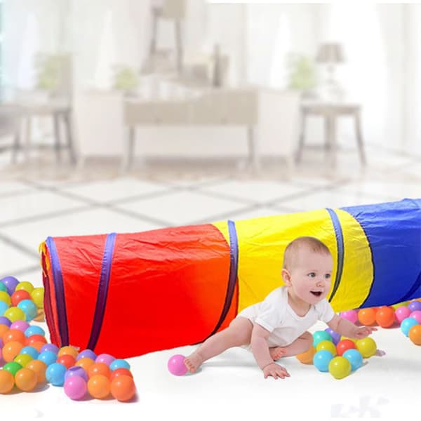 Vikbar Lektunnel för Barn Polyester Baby Kryp Träningsutrustning för Hem Utomhus Röd Gul Blå
