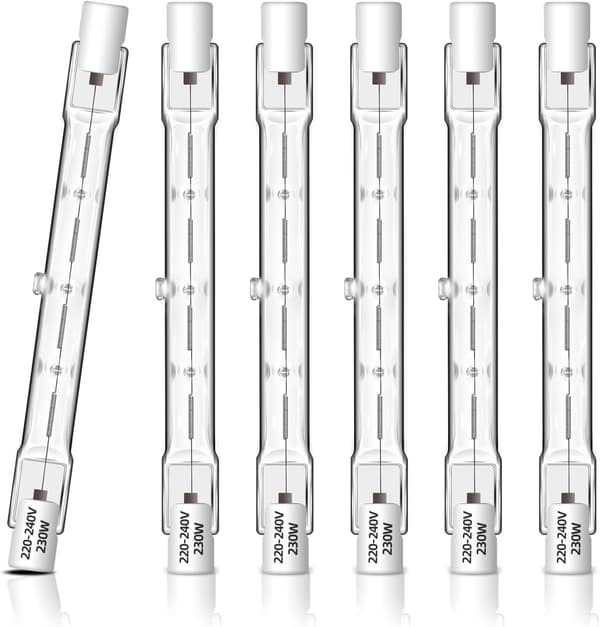 6 pcs R7S 118mm 240W Dimmable Halogen Bulb, Linear R7s Lamp 2700K Warm White, 4650LM, AC 230V, J118 Halogen for Projector