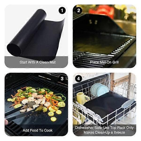6-pak Grillmåtte, Ovn måtte, Bagemåtte - Non-stick - 40x33 Sort 6-pak 6-pak