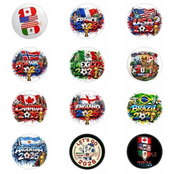 VM-tema Pin-sæt 2026 USA-Canada-Mexico: 12 landsholdstema-pins
