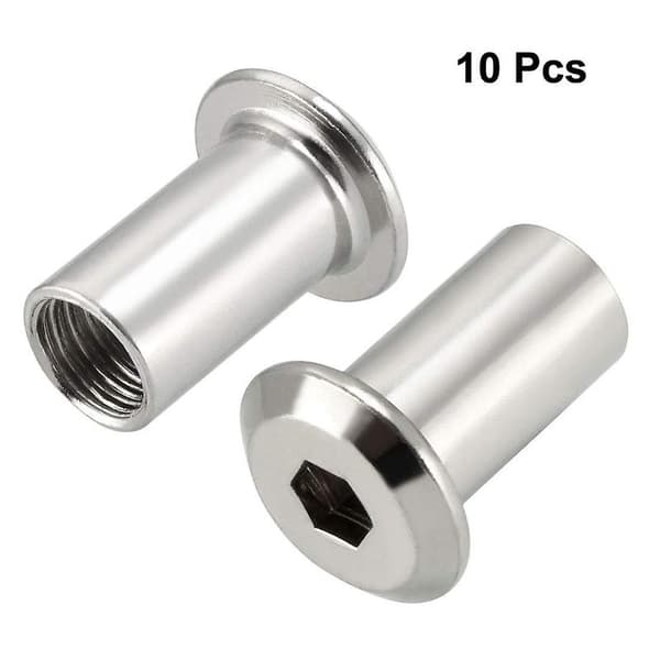 M10x21mm sekskantfatningsinnsatsmutter skruebolt hylsemutter for møbler 10 stk