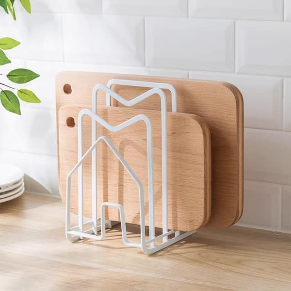 Cutting Board Rack Stand Cutting Board Organizer Stand Kitchen Countertop Pot Lid Rack for Kitchen Storage (white)