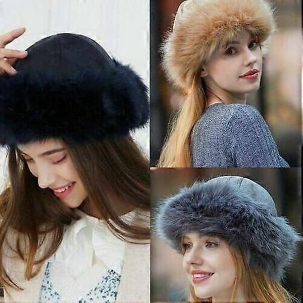 Dame Fluffy Fox Fur Hat Russisk Hat Vinter Varmere Øre Cap Ushanka Kosak Ski White