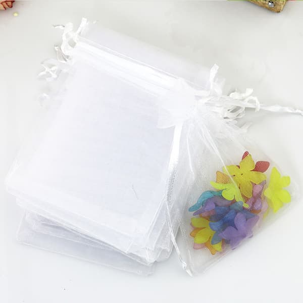 100 stk hvide smykkeposer snøre organza stofpose mini slik