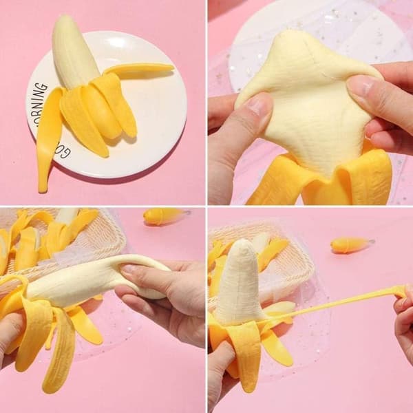 Banan Elastisk Simulationsklemme Simulationsfrugt, Strækbar Blød Bananlegetøj Antistress Dekompression