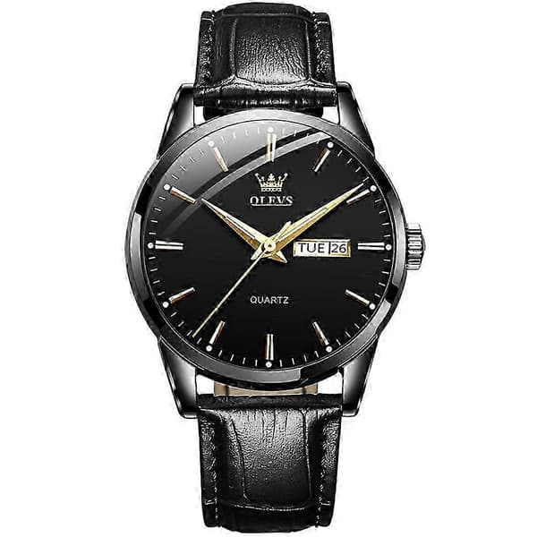 OLEVS 6898 Herre Mode Vandtæt Dobbelt Kalender Quartz Ur 26s unisex Black Leather