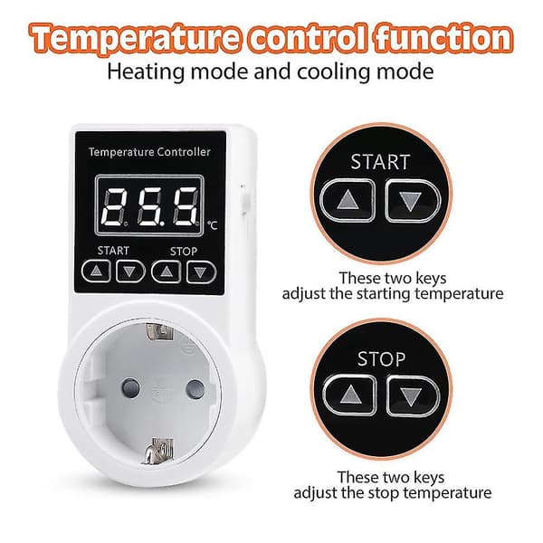1 stk. termostatuttak med sensor, digital temperaturregulatoruttak, vanntett temperaturbryter EU-plugg