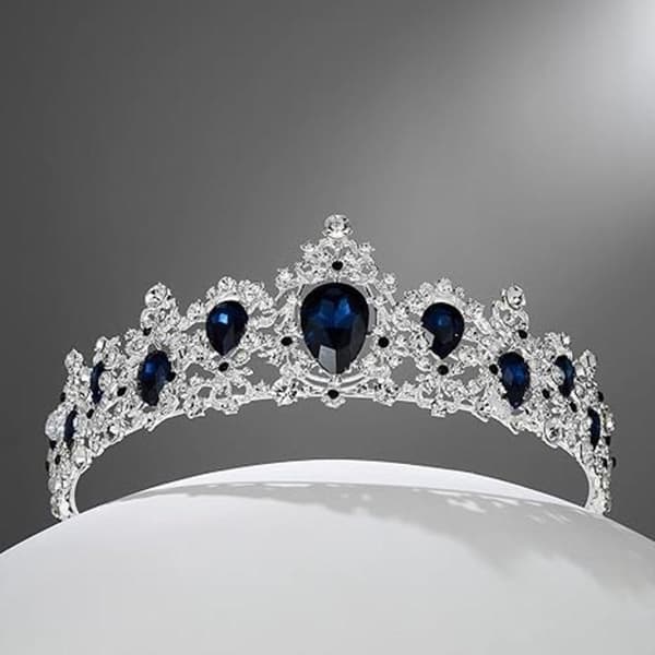 Krystaltiara til kvinder, blå bryllupskrone til brude, brud H