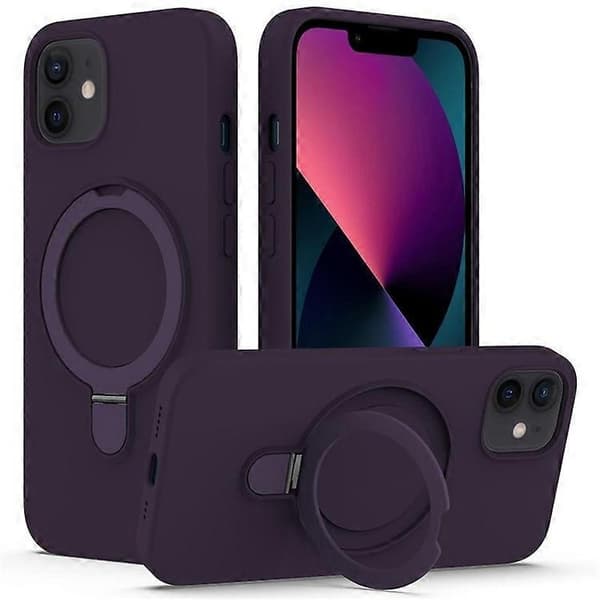 Kompatibelt magnetisk deksel til iPhone 11 med ringstativ PC + silikon, fallsikkert telefondeksel DarkPurple