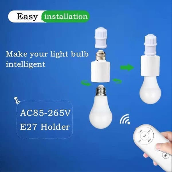 E27 Fjernkontroll Lys Sokkel Smart Trådløs Lampeholder med Timer (15/30/60/120min) 1pc