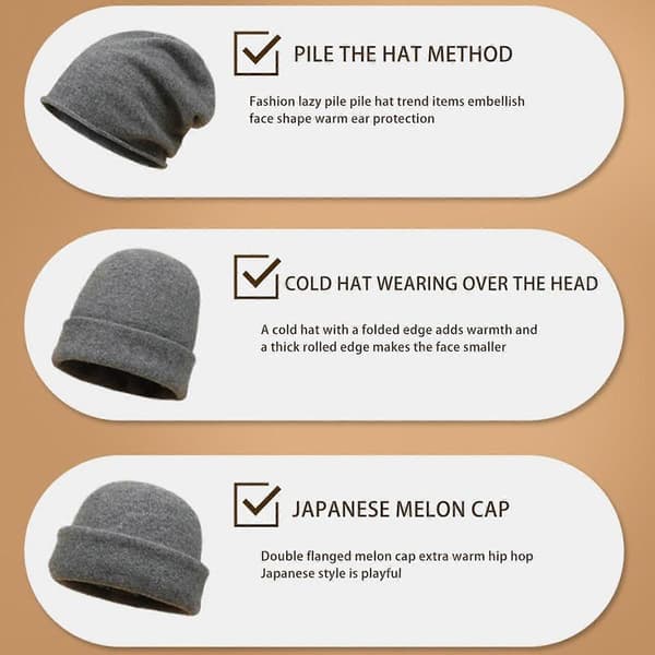 100% Kashmirmössa för kvinnor Varm Mjuk Stickad Slouchy Mössa Ullmössa Hatt Red
