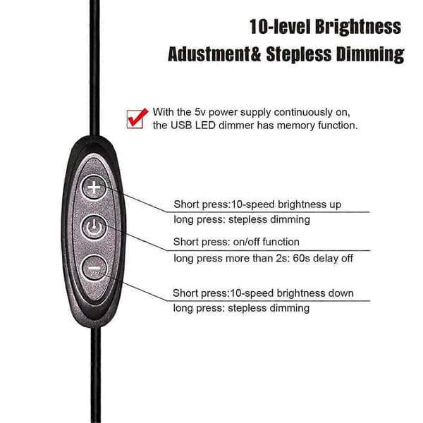 5V USB LED Dimmer Switch, 10-stegs Dimning, Hona till Hane, 2-pack USB-driven Dimmer för 5V Enkel